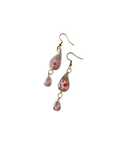 Aretes Gota Flor Rosa