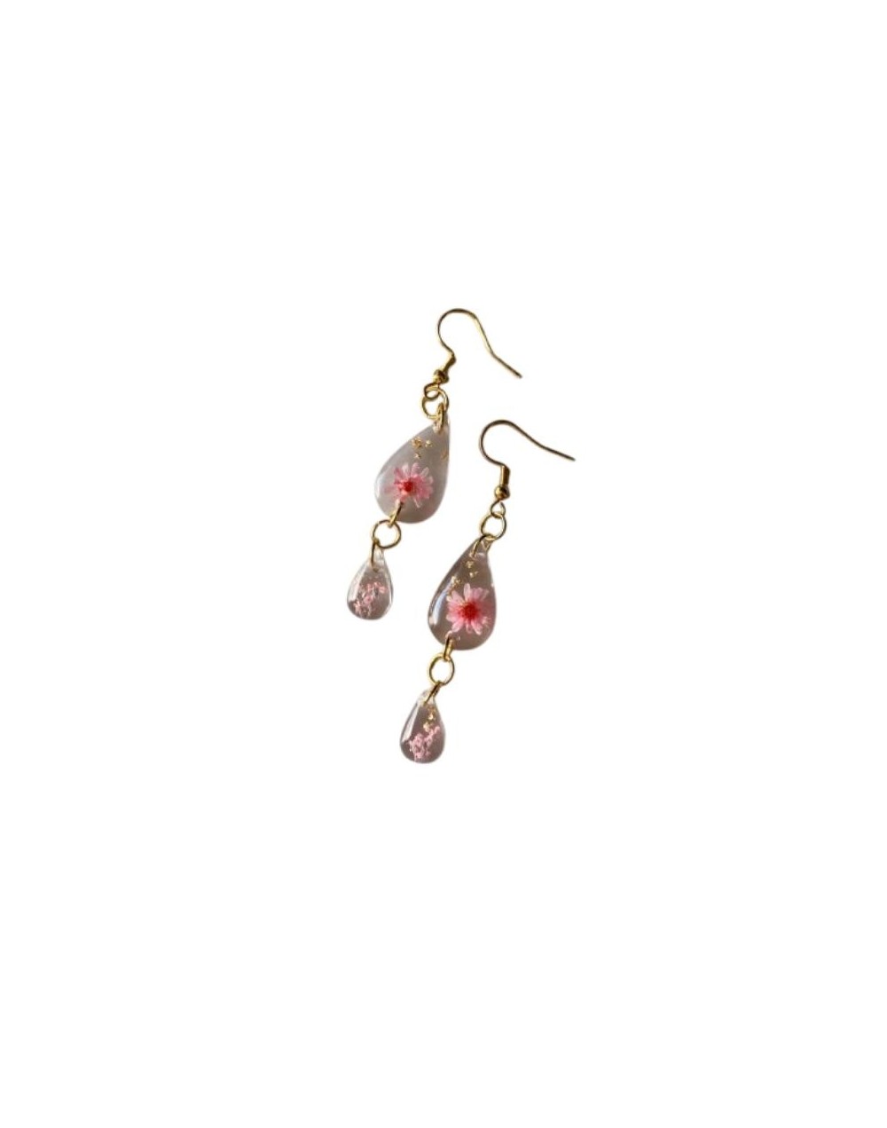 Aretes Gota Flor Rosa
