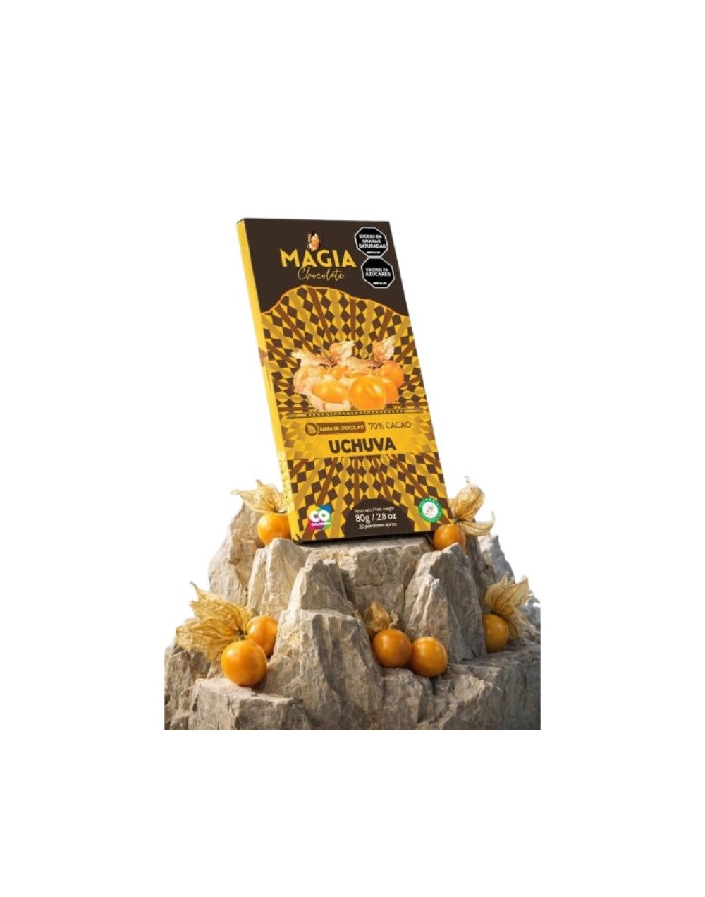 Chocolatina dulce al 70% cacao con uchuva 