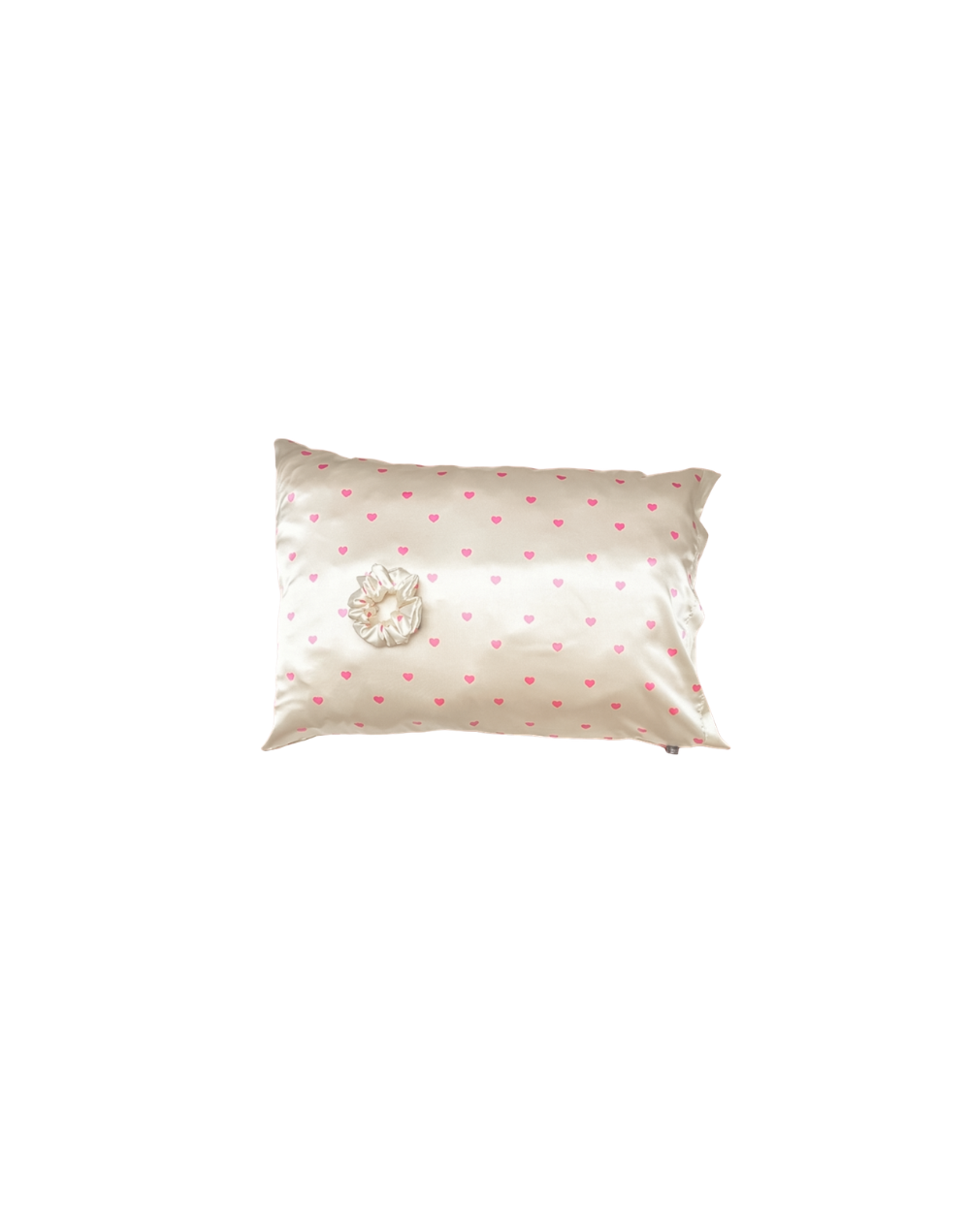 Funda sencilla para almohada en satín corazones crema