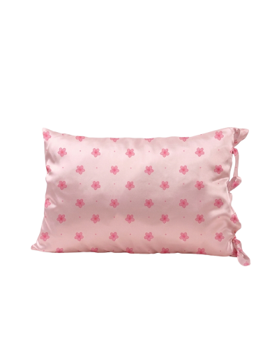Funda lazos para almohada en satín rosa bloom