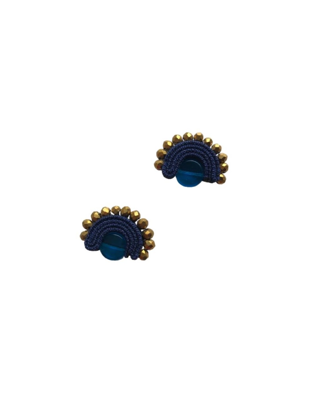 Aretes Topo Moon Azul Oscuro Dorado