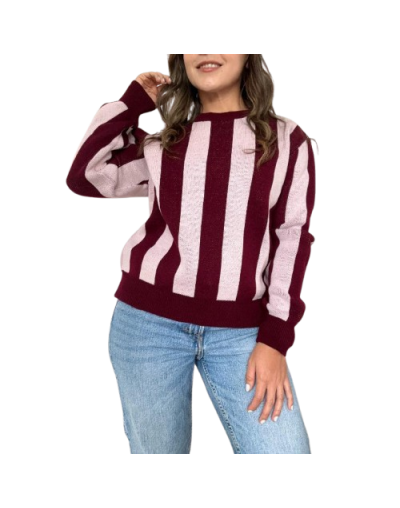 SACO RAYAS VERTICALES VINO CON ROSA