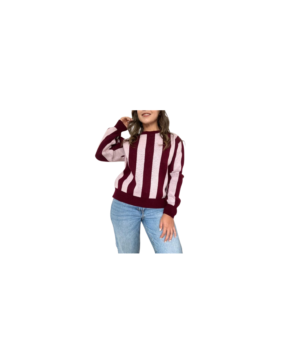 SACO RAYAS VERTICALES VINO CON ROSA