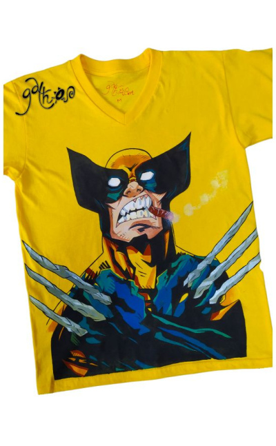 Camiseta cuello redondo pintada a mano Wolverine 