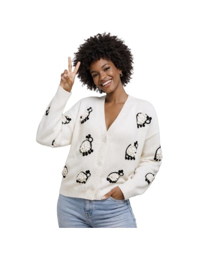 Cardigan Bordado Ovejas Mujer | Suéter Tejido Artesanal en Algodón | Tejidos Alcor