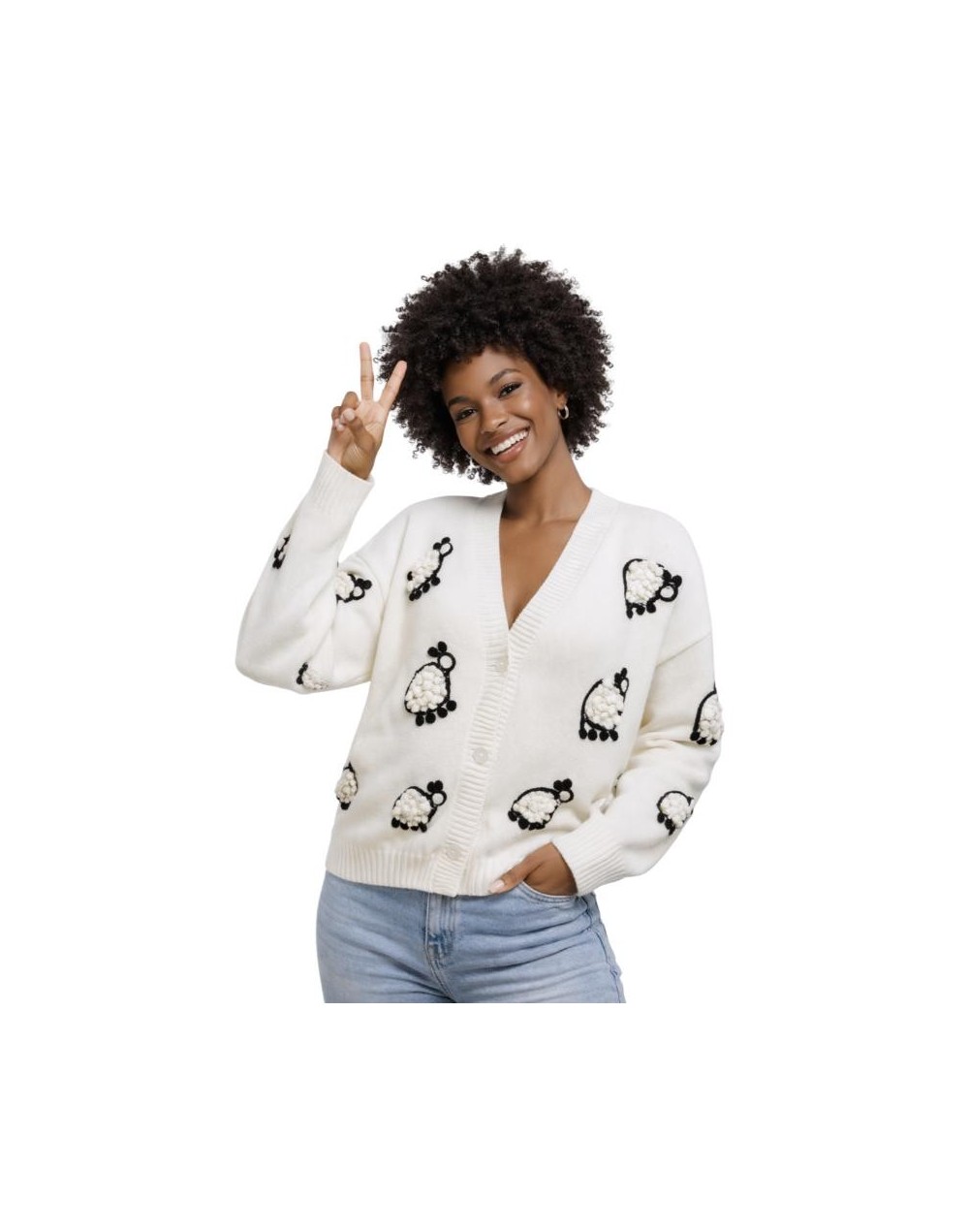 Cardigan Bordado Ovejas Mujer | Suéter Tejido Artesanal en Algodón | Tejidos Alcor