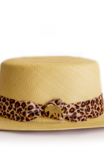 Sombrero Canotier broche leopardo Ana Martin