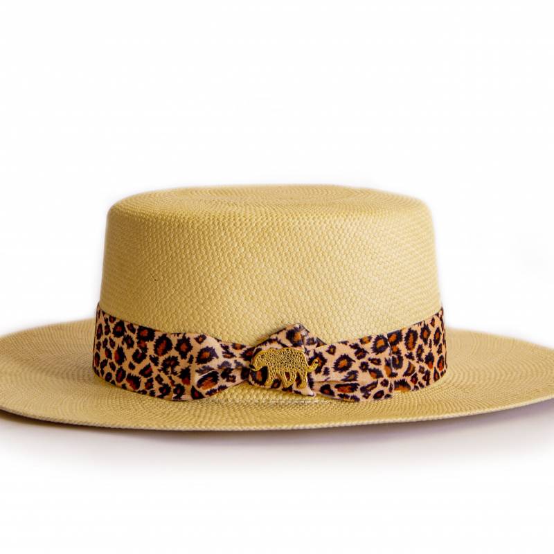 Sombrero Canotier broche leopardo Ana Martin