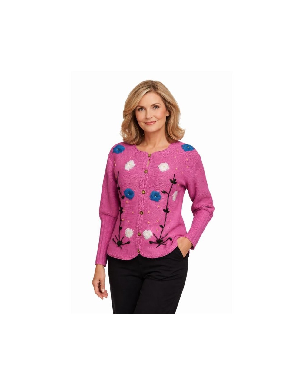 Bloom Cardigan Tejido Mujer | Suéter Floral Artesanal en Algodón | Tejidos Alcor