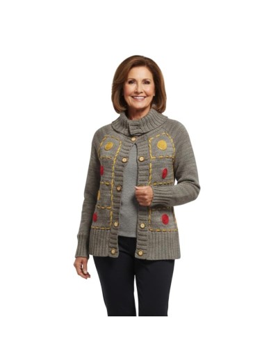 Cárdigan Parches Tejido Mujer | Suéter Artesanal en Algodón | Tejidos Alcor