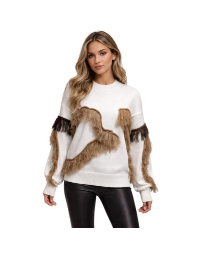 Jersey con Flecos Tejido Mujer | Suéter Artesanal en Algodón | Tejidos Alcor