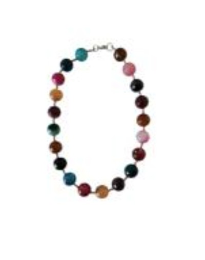Collar De Ágatas Multicolor, Piedra Y Acero Plateado