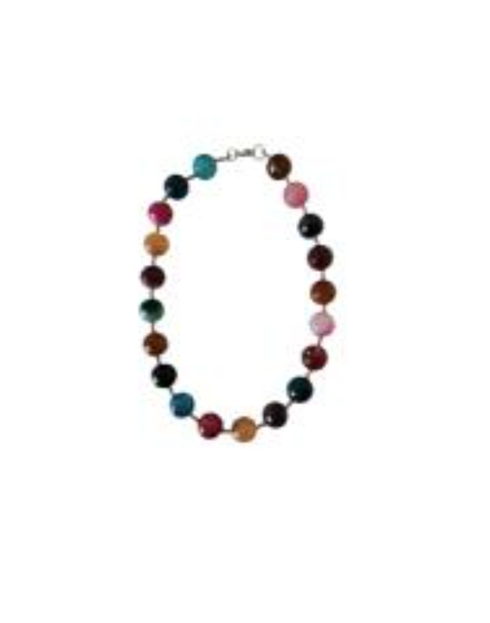 Collar De Ágatas Multicolor, Piedra Y Acero Plateado