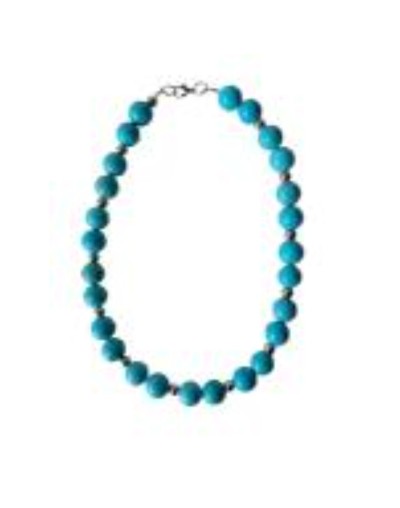 Collar Natural De Turquesa Y Acero Plateado 41 Cm