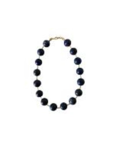 Collar De Lapislázuli Pulido Con Canutillos Dorados 39 Cm