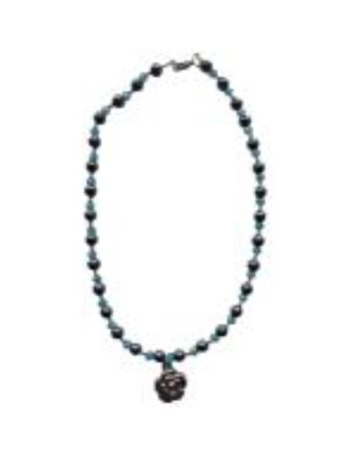 Collar De Acerina Gris Brillante y muranos azules 
