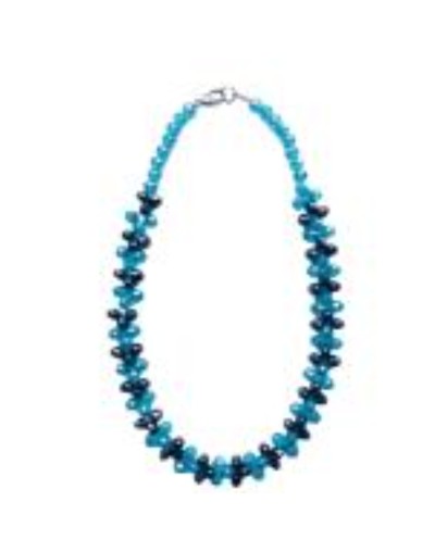 Collar Brillante De Muranos Azules Y Negros 39 cm 