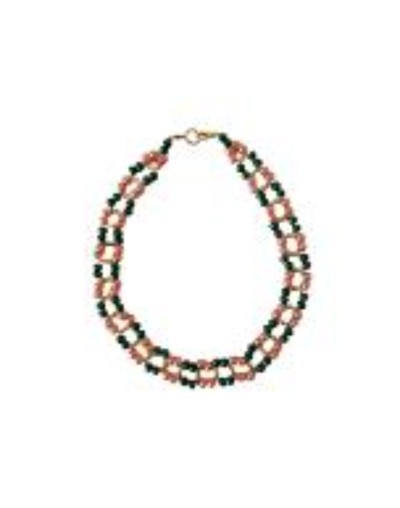 Collar Choker Perlas Sintéticas Verde Y Salmón 29 Cm