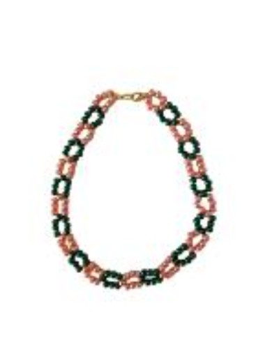 Collar Gargantilla De Perlas Sintéticas Verde Y Salmón
