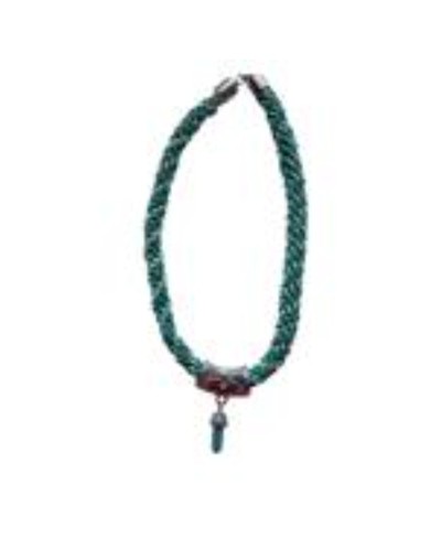 Collar Kumihimo En Cuerina Tejido Con Dije Metal y Turquesa 59.2 Cm