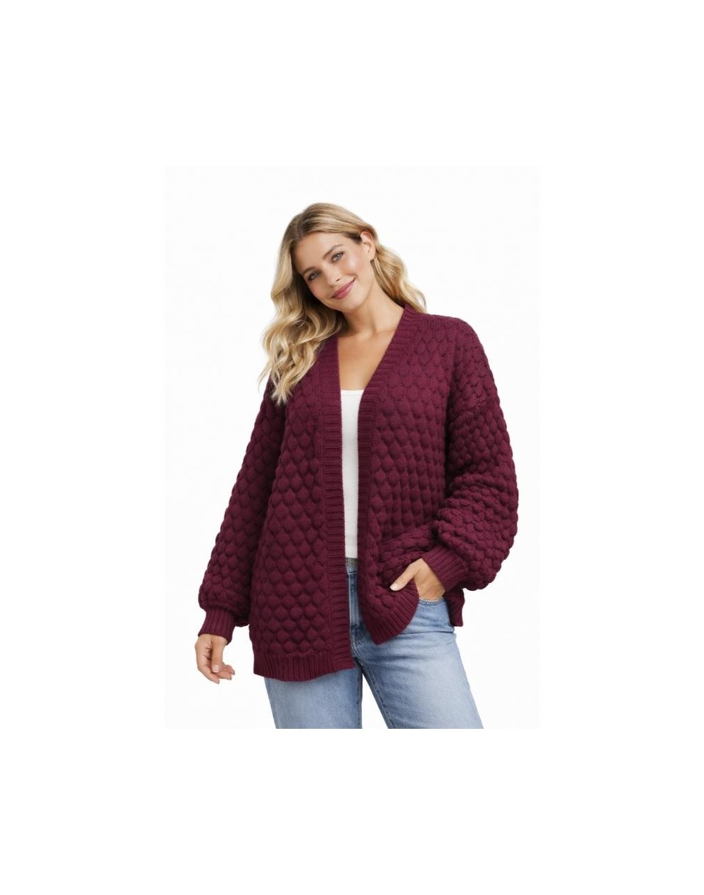 Cardigan Burbuja Tejido Mujer | Suéter Textura Burbuja en Algodón | Tejidos Alcor