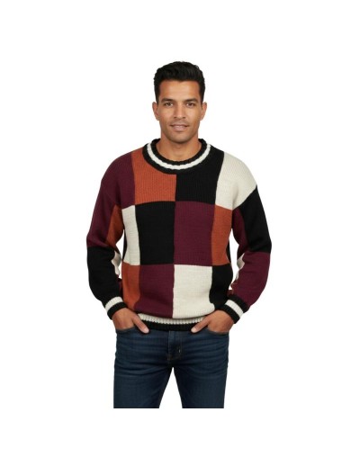 Buzo Tejido hombre Bloques de Color | Suéter Algodón Artesanal | Tejidos Alcor