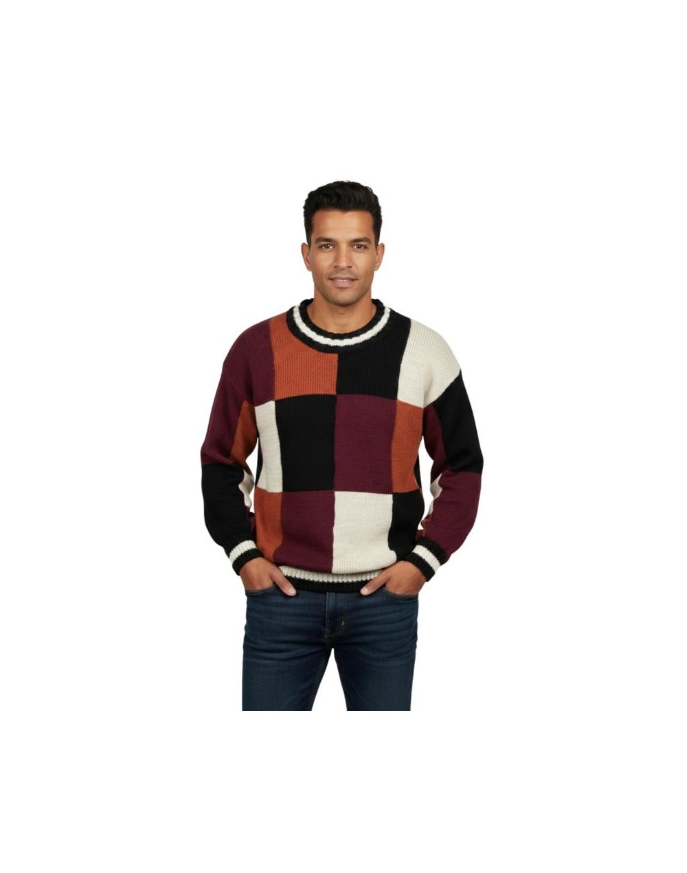 Buzo Tejido hombre Bloques de Color | Suéter Algodón Artesanal | Tejidos Alcor