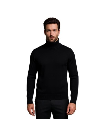 Suéter Negro Cuello Alto Hombre | Tejido en Algodón | Tejidos Alcor