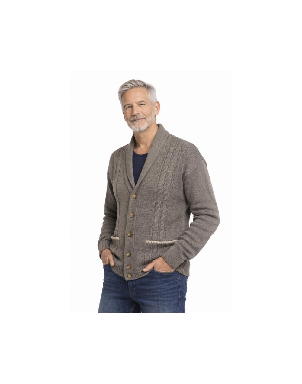 Chaqueta Tejida Hombre Trenzada | Cardigan Algodón Artesanal | Tejidos Alcor