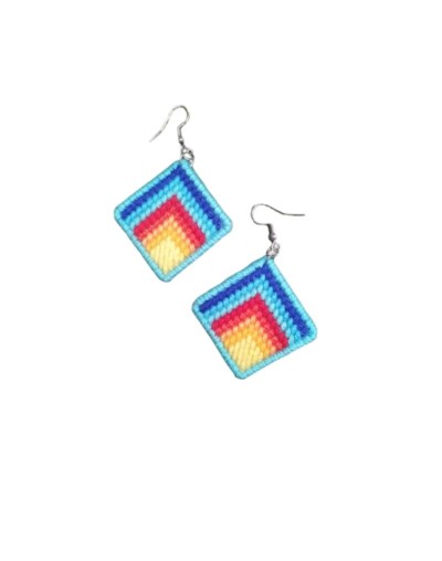 Aretes elaborados en tejido Bargello - Pájaros y naturaleza