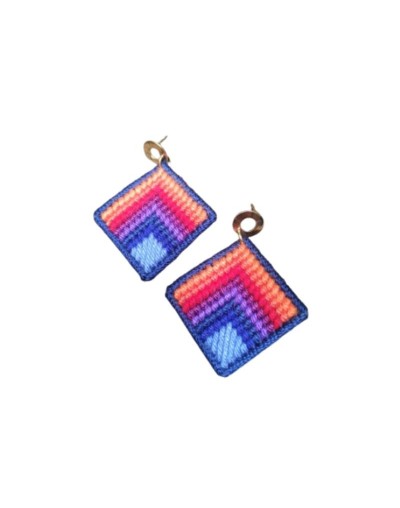Aretes elaborados en tejido Bargello - Pájaros y naturaleza