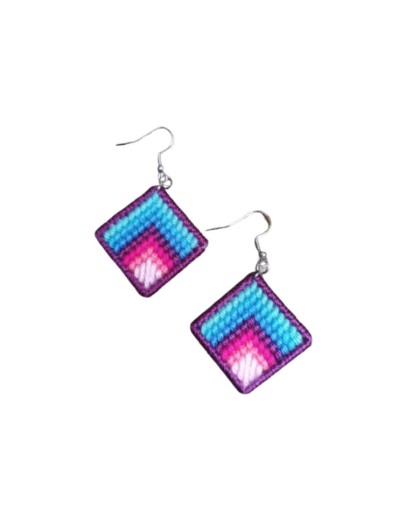 Aretes elaborados en tejido Bargello - Pájaros y naturaleza