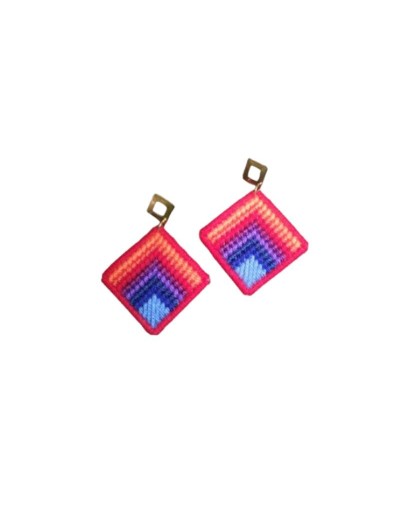 Aretes elaborados en tejido Bargello - Pájaros y naturaleza