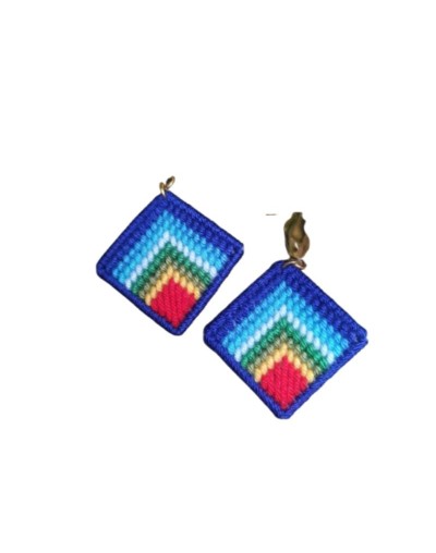Aretes elaborados en tejido Bargello - Pájaros y naturaleza