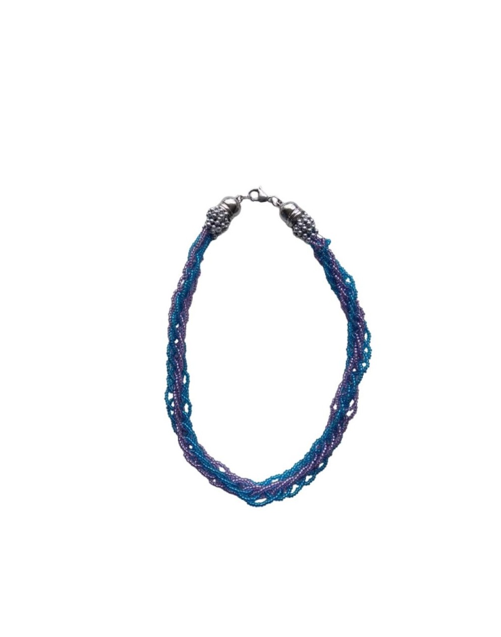 Collar Kumihimo con mostacillas azules y moradas