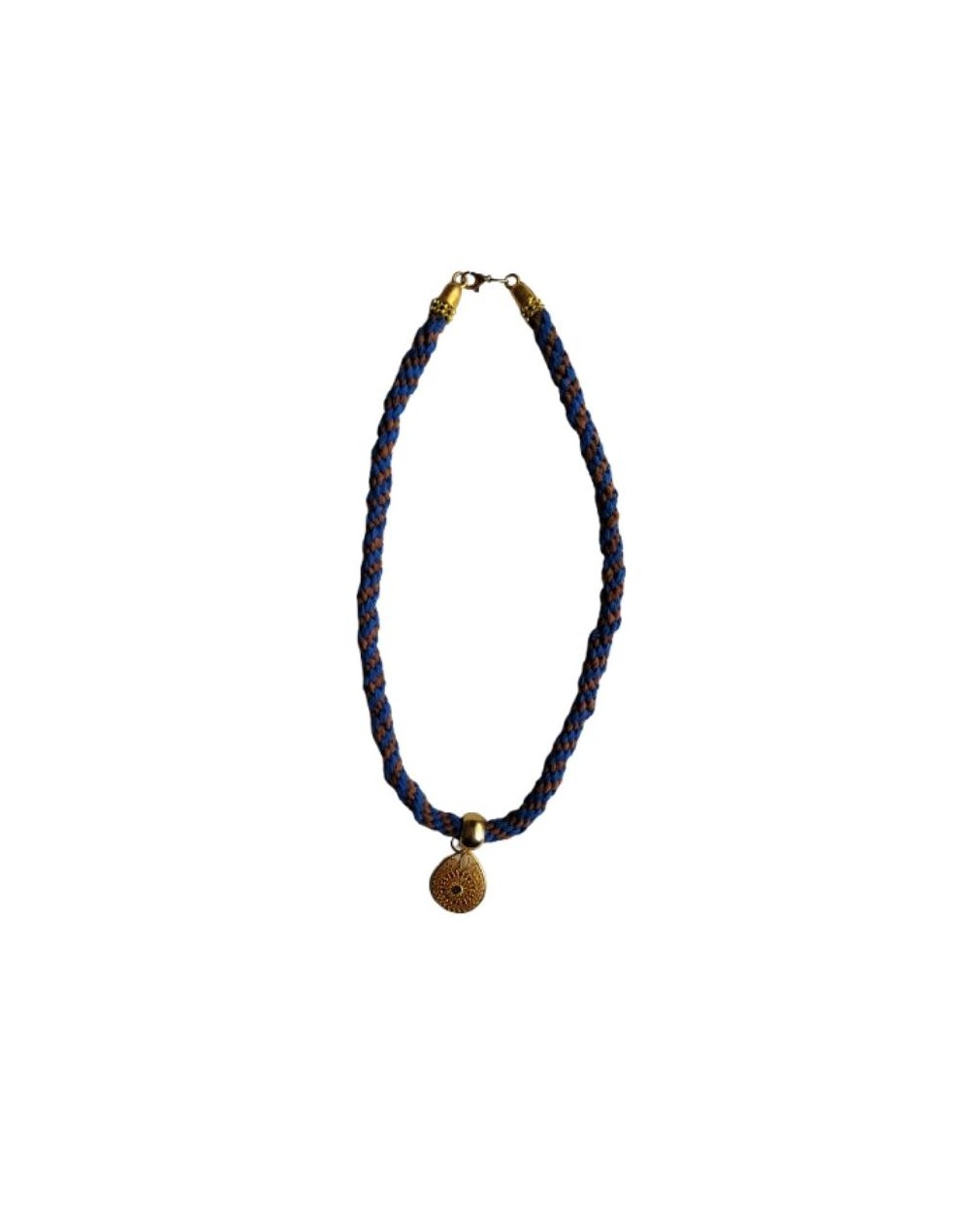 Collar Kumihimo en cuero gamuzado azul y café 