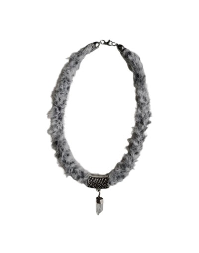 Collar Kumihimo de piel sintética gris 