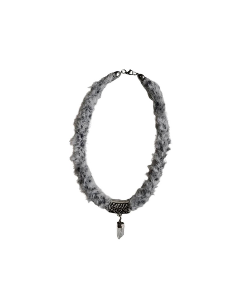 Collar Kumihimo de piel sintética gris 