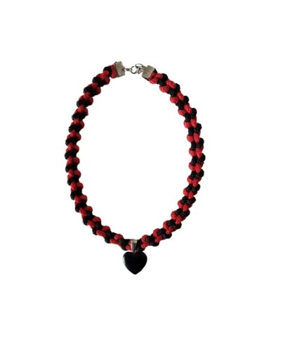 Collar choker en macramé negro y rojo 