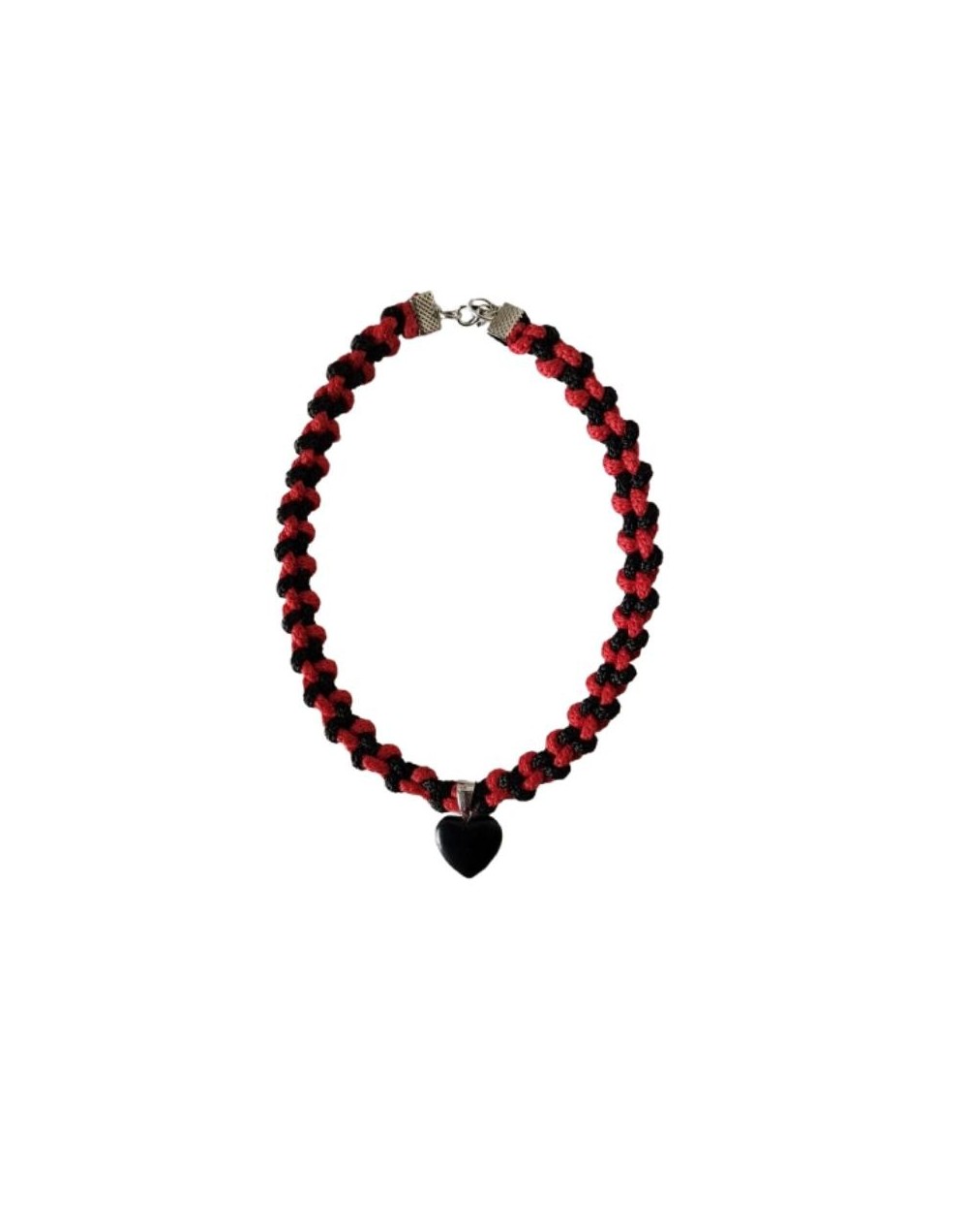 Collar choker en macramé negro y rojo 