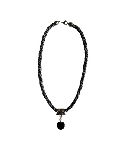 Collar Kumihimo en cuerina blanca y negra 