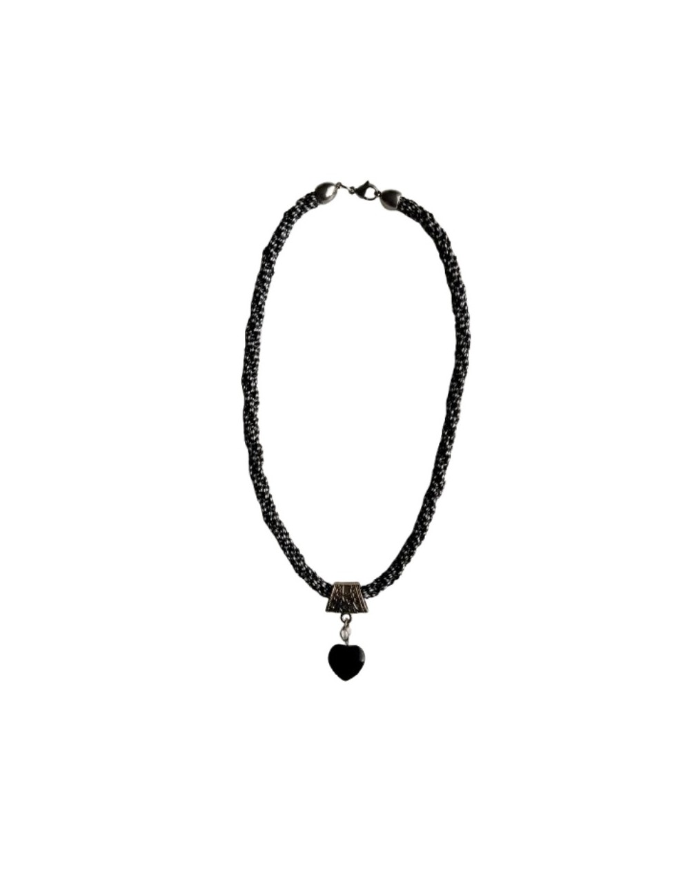 Collar Kumihimo en cuerina blanca y negra 