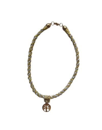 Collar Kumihimo en cinta dorada y plateada