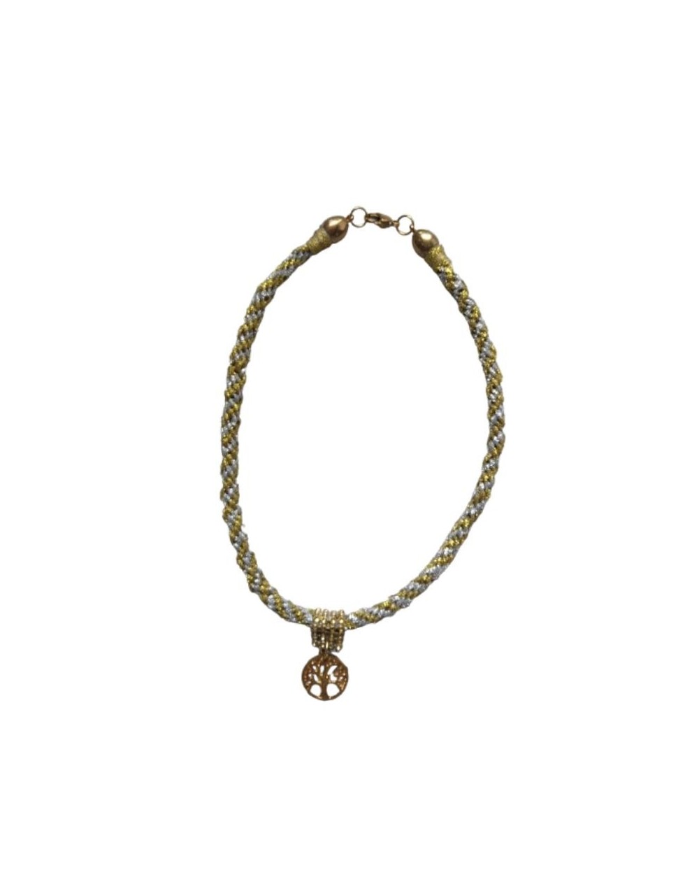 Collar Kumihimo en cinta dorada y plateada