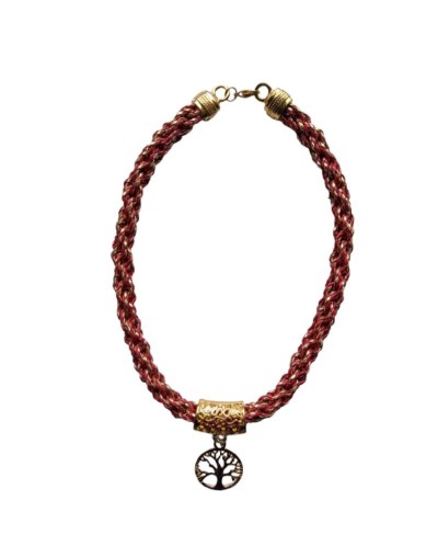 Collar Kumihimo en cuerina roja y dorada