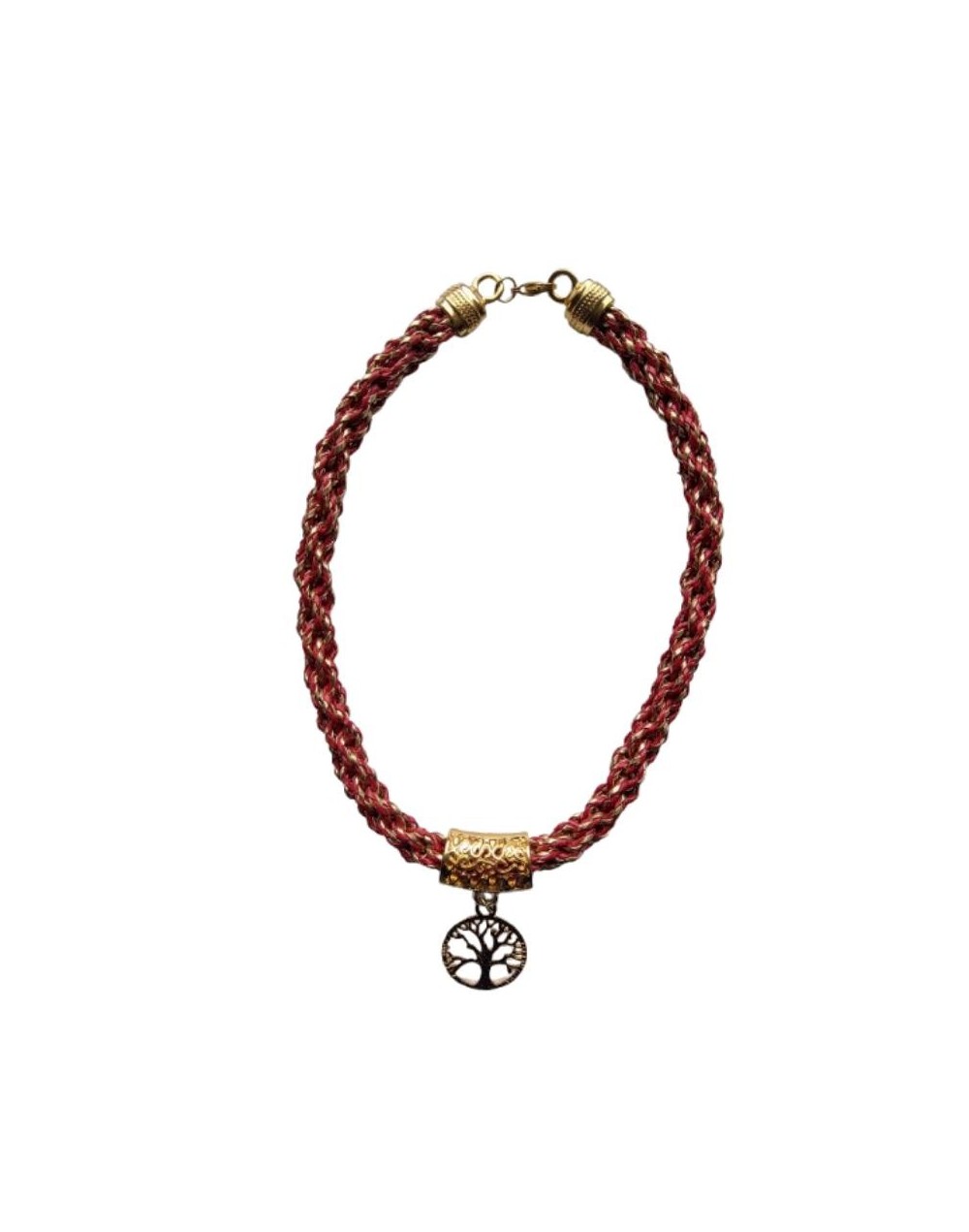 Collar Kumihimo en cuerina roja y dorada