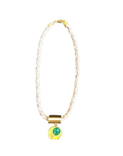 Collar Kumihimo en hilo chino beige y café 