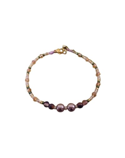 PULSERA EN PIEDRAS NATURALES AMATISTAS Y PERLA