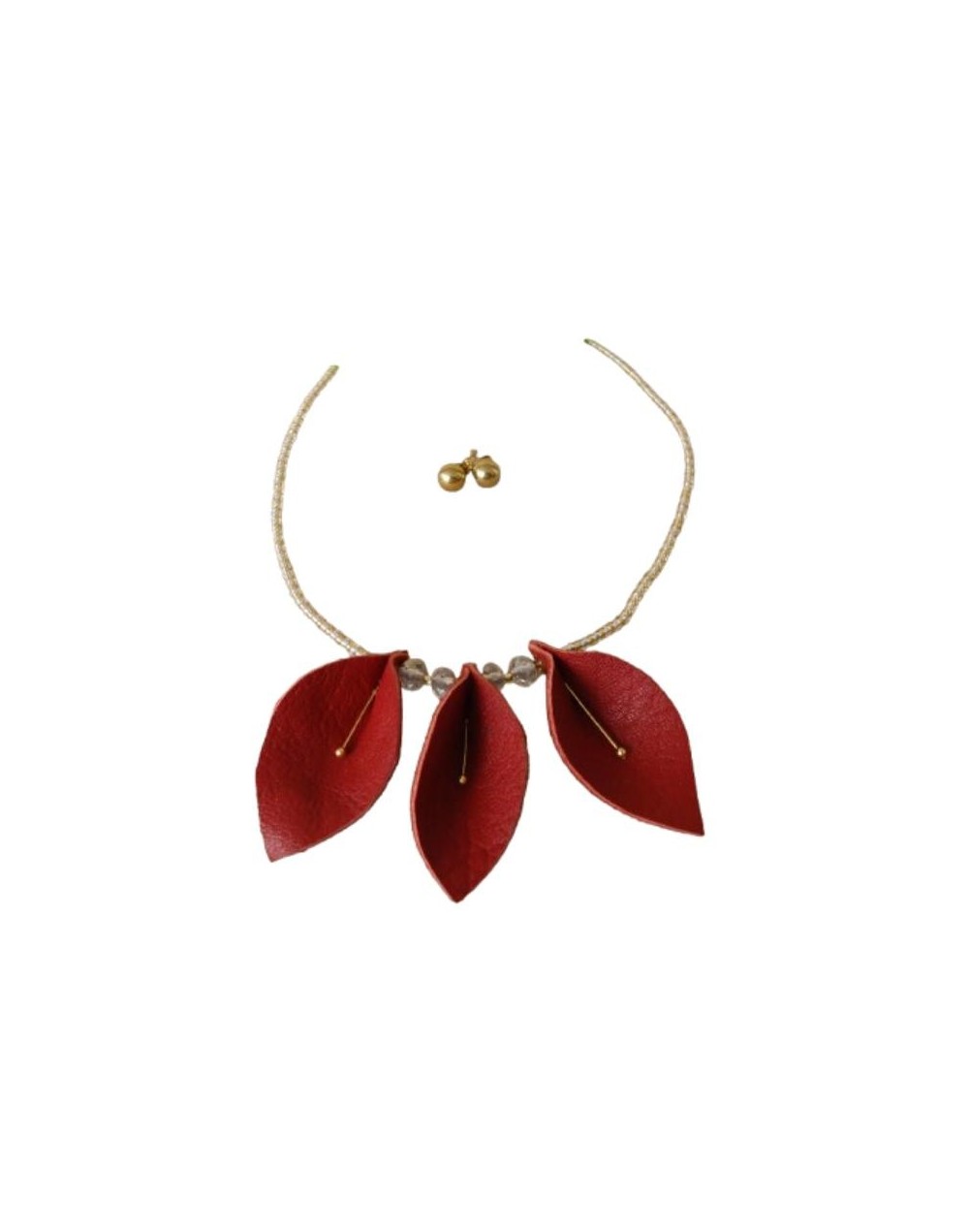COLLAR EN FLORES EN CUERO ROJO